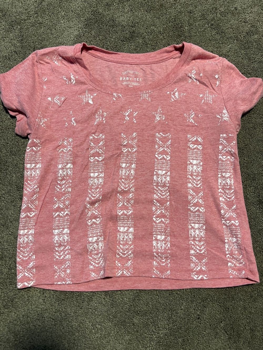 Arizona Jean Company Pink Short Sleeve Baby Tee with White Aztec Stripes